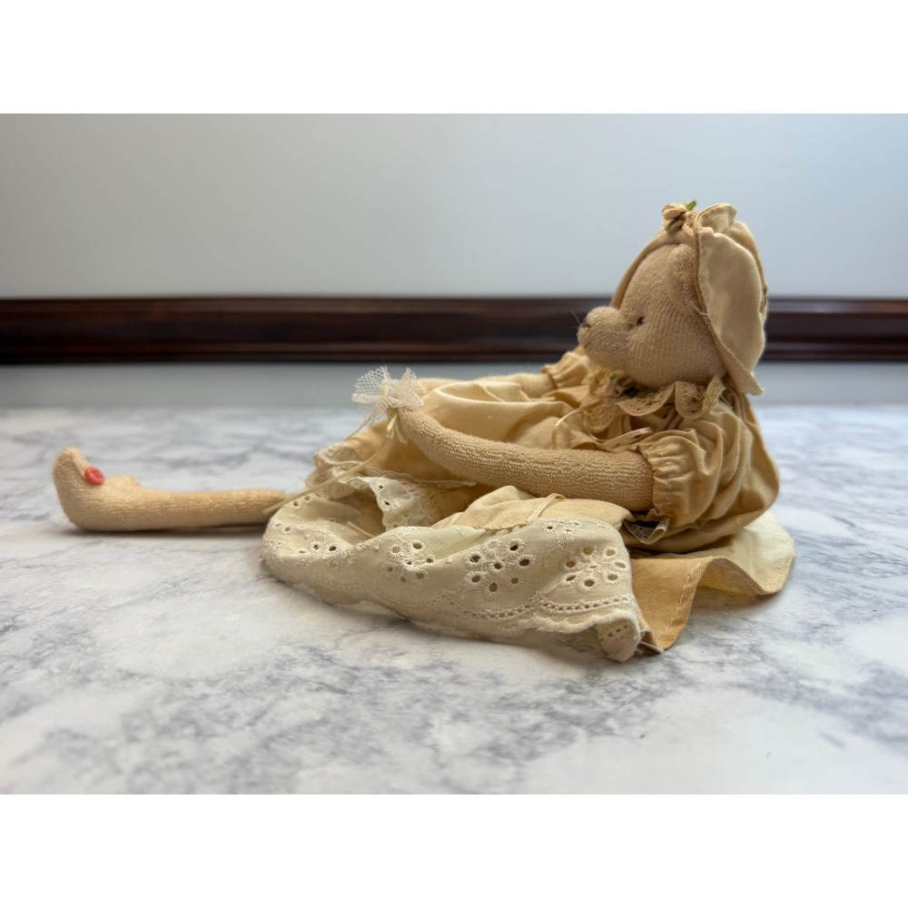 Vtg Lee & Lee Dallas Teddy Bear Plush Victorian Eyelet Dress Bonnet Cream 14" - Picture 10 of 12